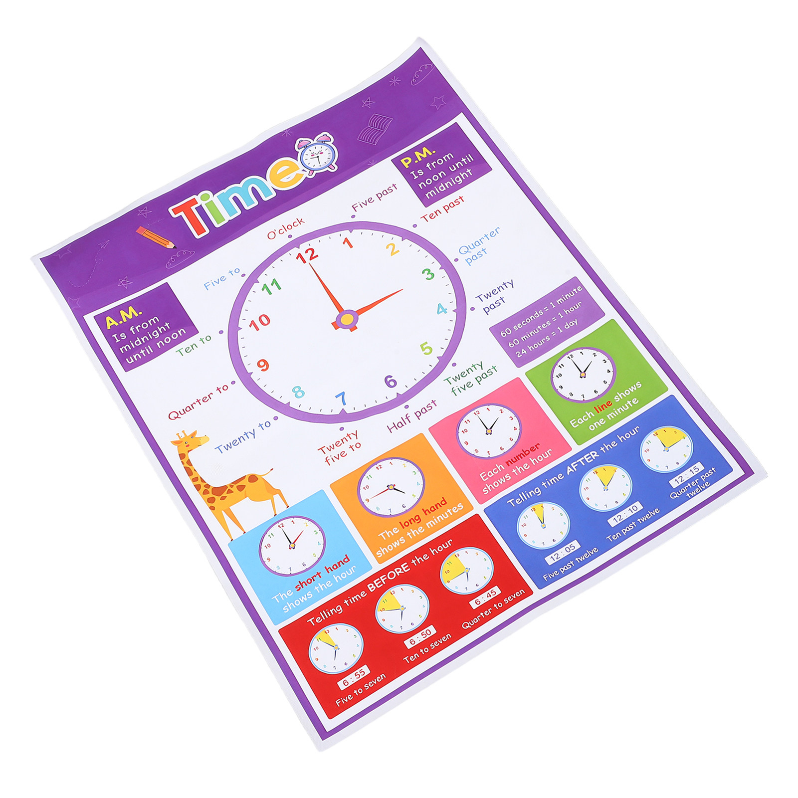Kids Education Charts - ملصق تعليمي لتعليم الوقت للأطفال، مخطط