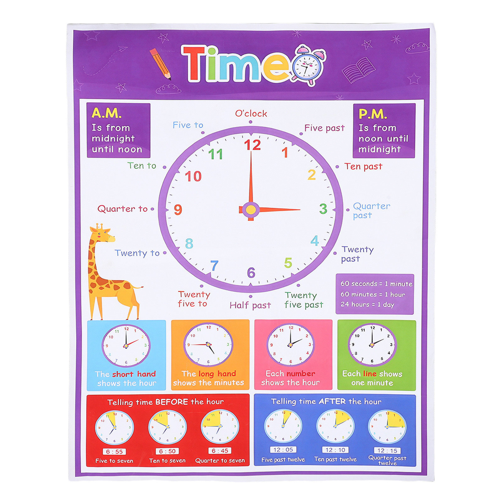 ملصق تعليمي لتعليم الوقت للأطف - مراجعة Kids Education Charts وسعره